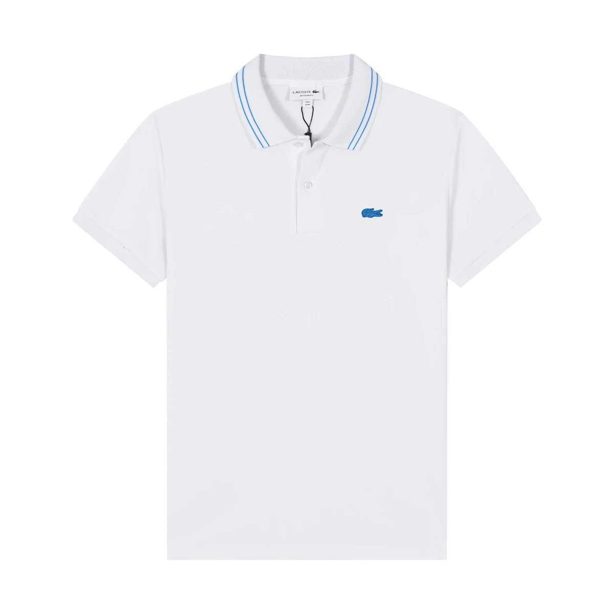 Lacoste Polo Shirt White Blue Tipped Collar