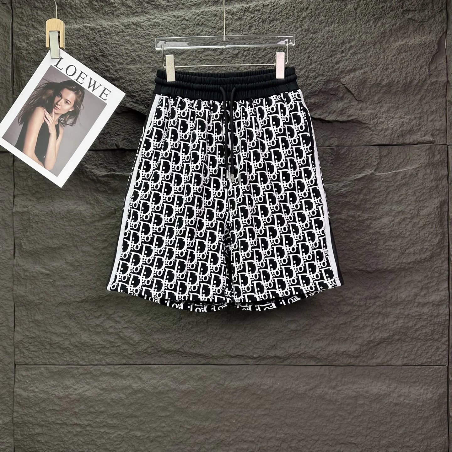 Dior Shorts Oblique Logo Print Drawstring — Black