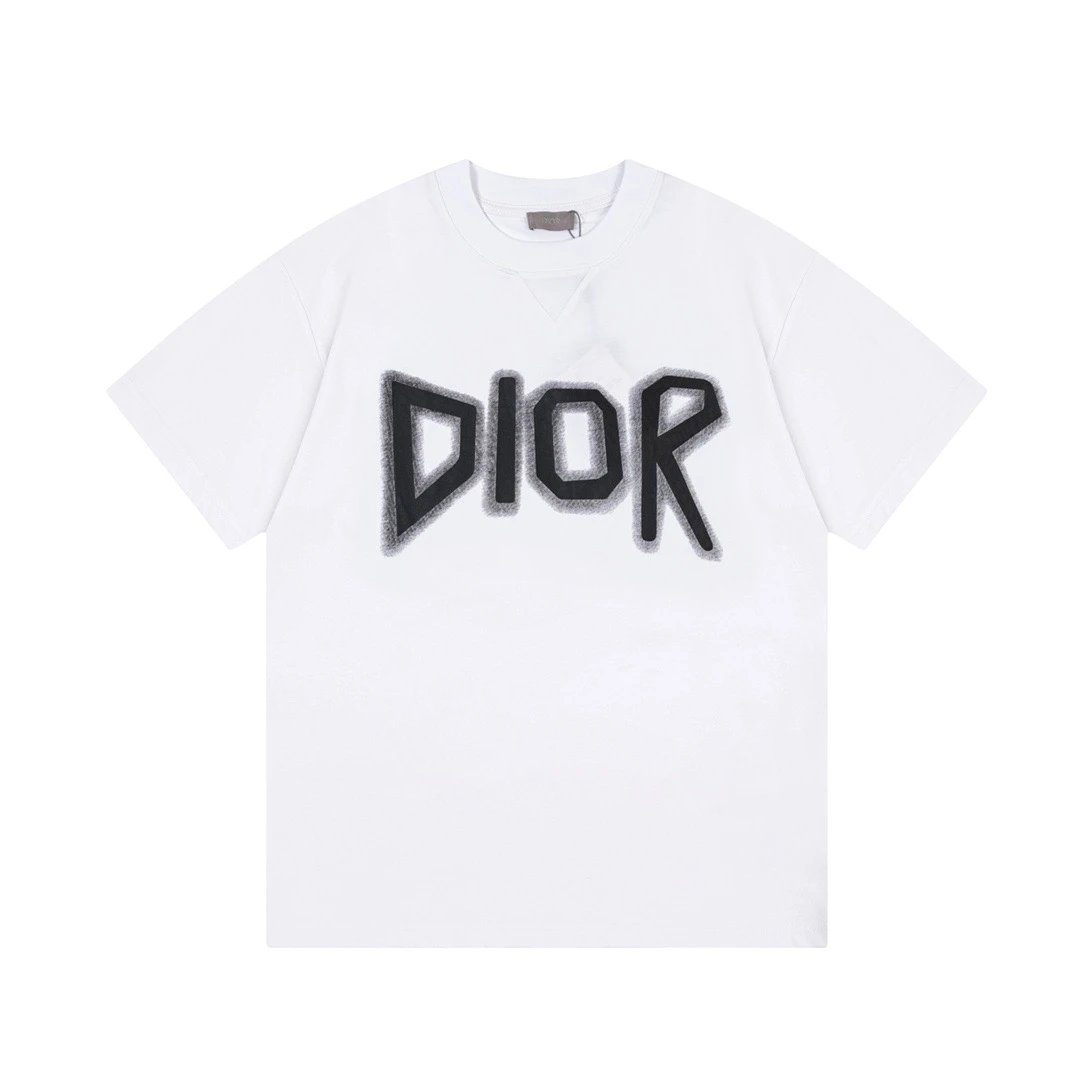 Dior Fuzzy Spray Logo Tee White
