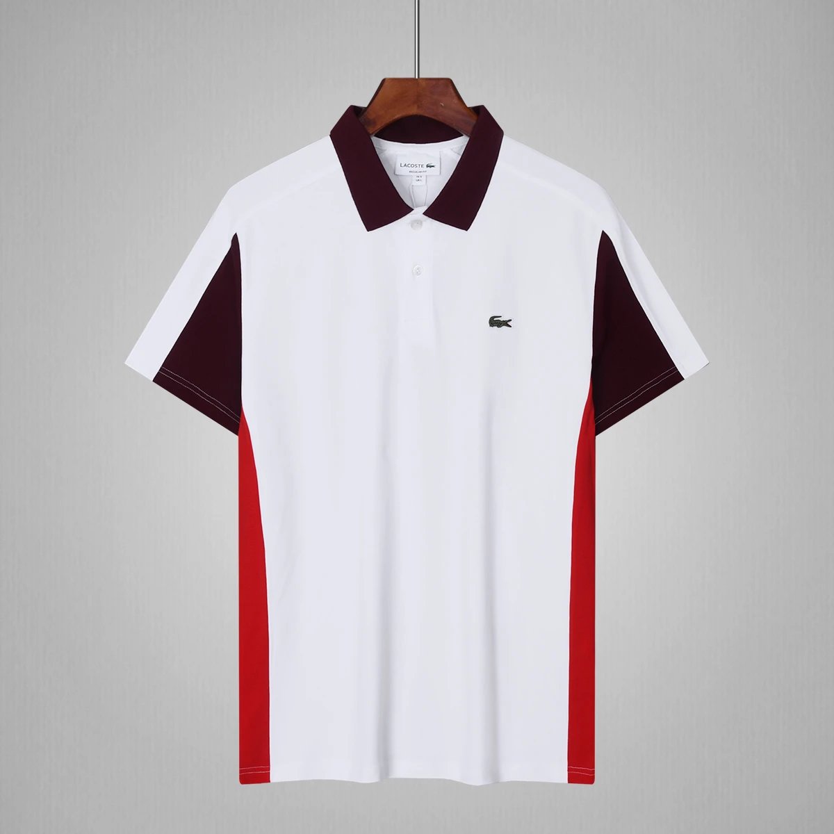 Lacoste Colorblock Polo White Burgundy Red