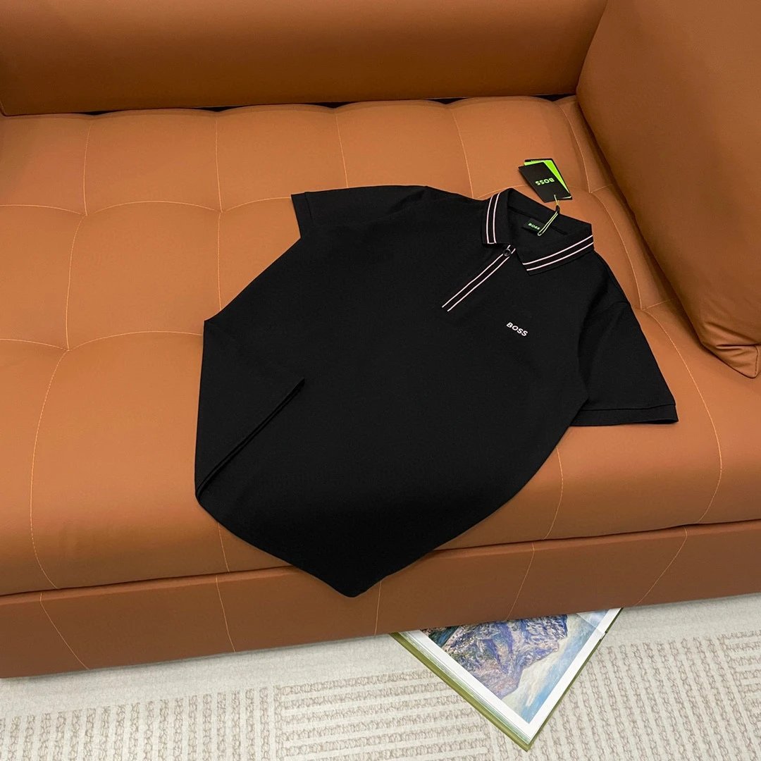 Hugo Boss Tipped Collar Polo Black Pink