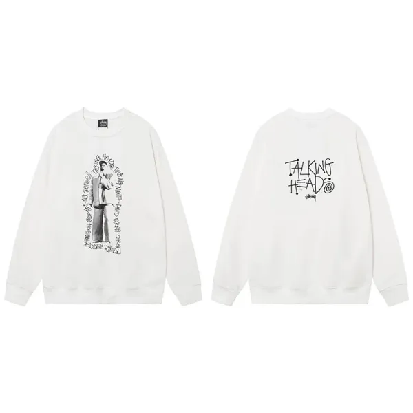 Stussy x Talking Heads Graphic Print Crewneck Sweatshirt White Hoodie - 1