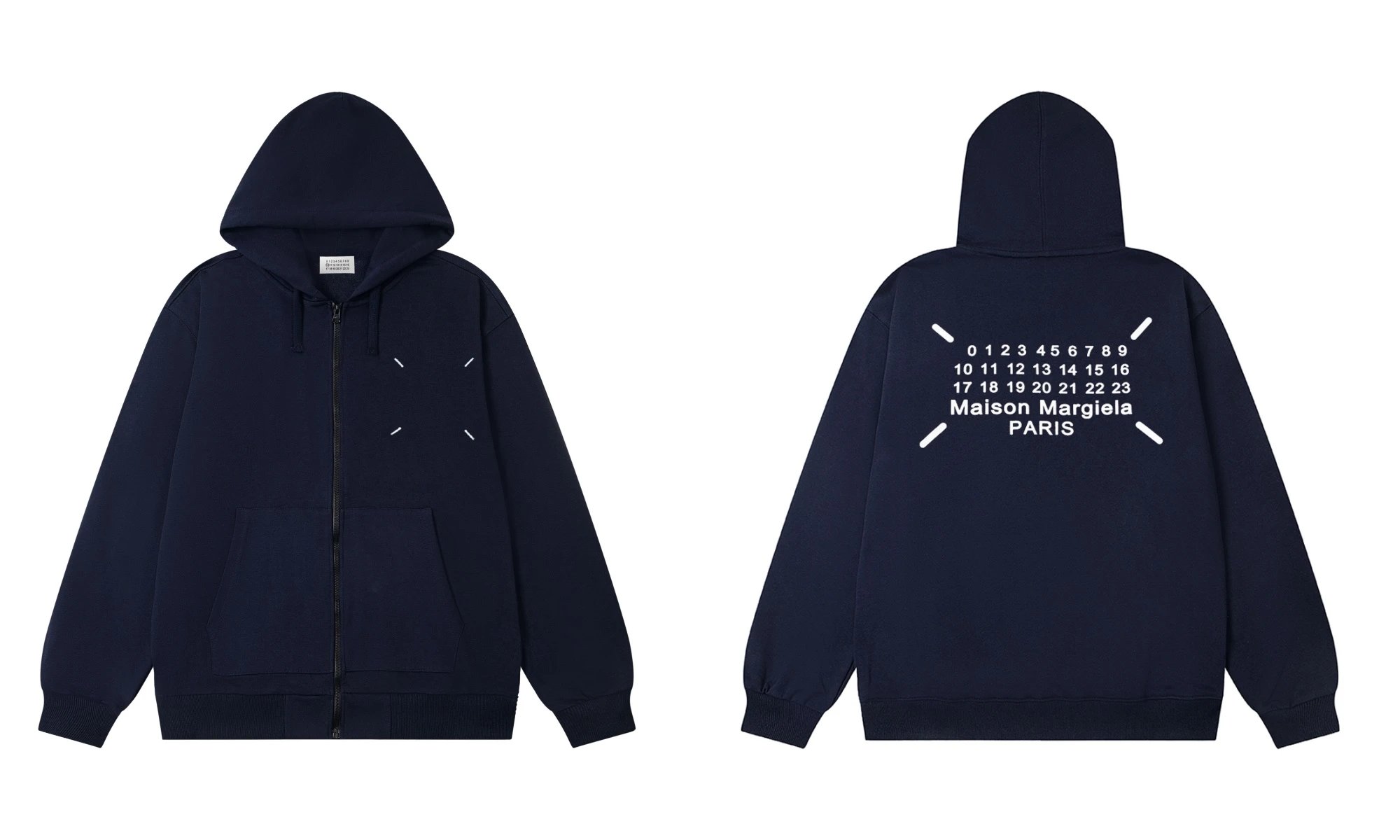 Maison Margiela Numbers Stitch Back Zip Hoodie Navy