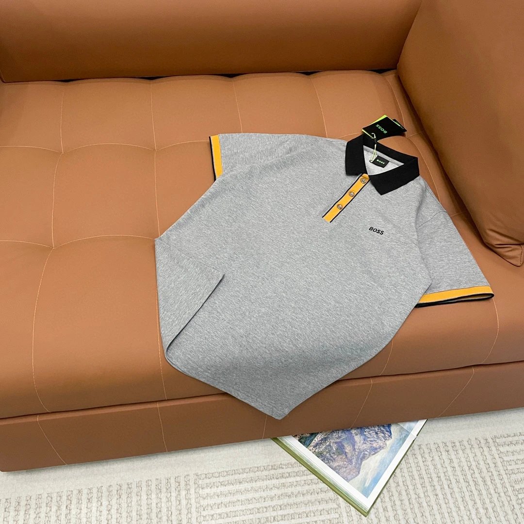 Hugo Boss Contrast Collar Polo Grey Orange Black