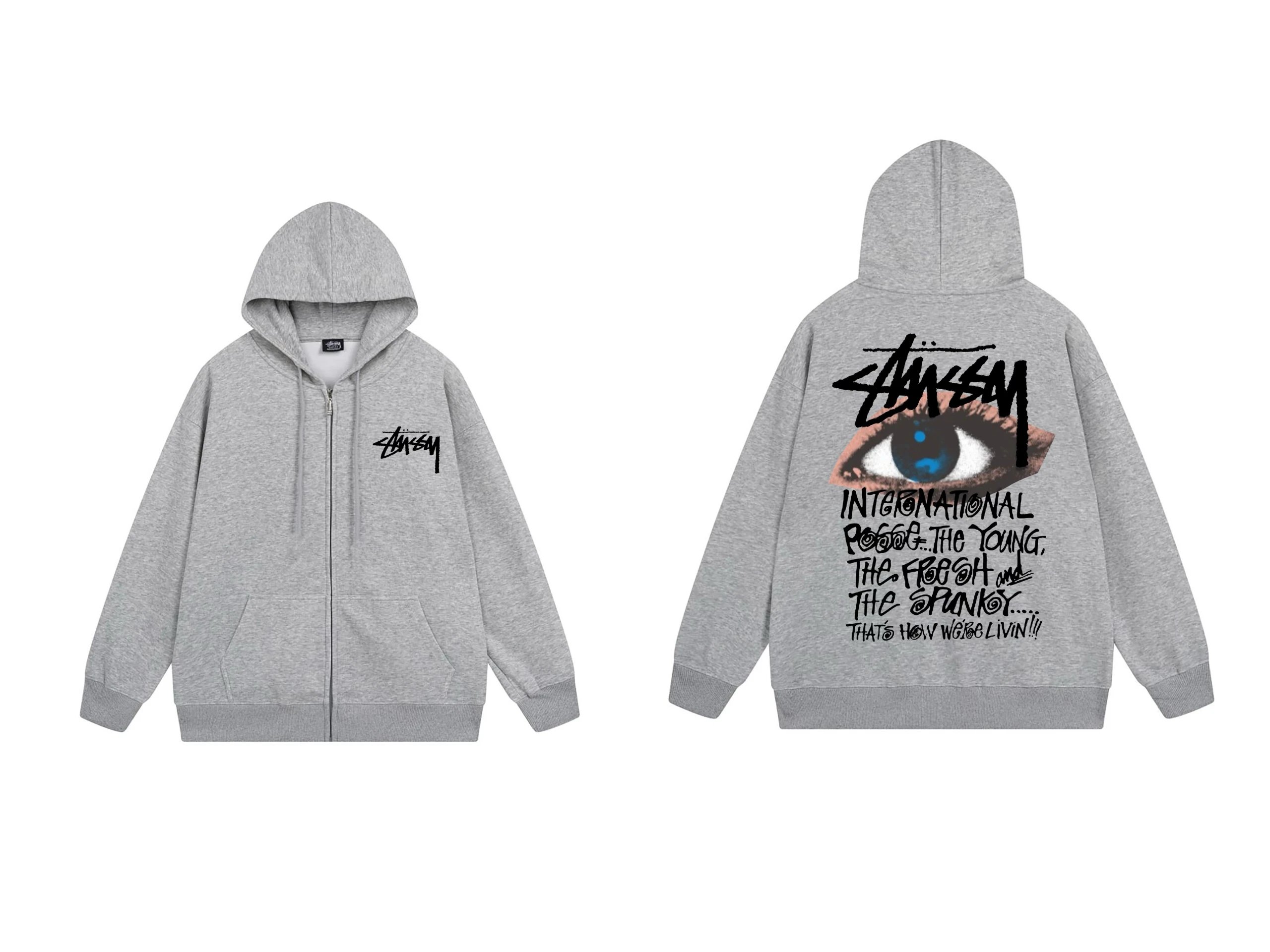Stussy Arch Logo Zip-Up Hoodie Gray - 10