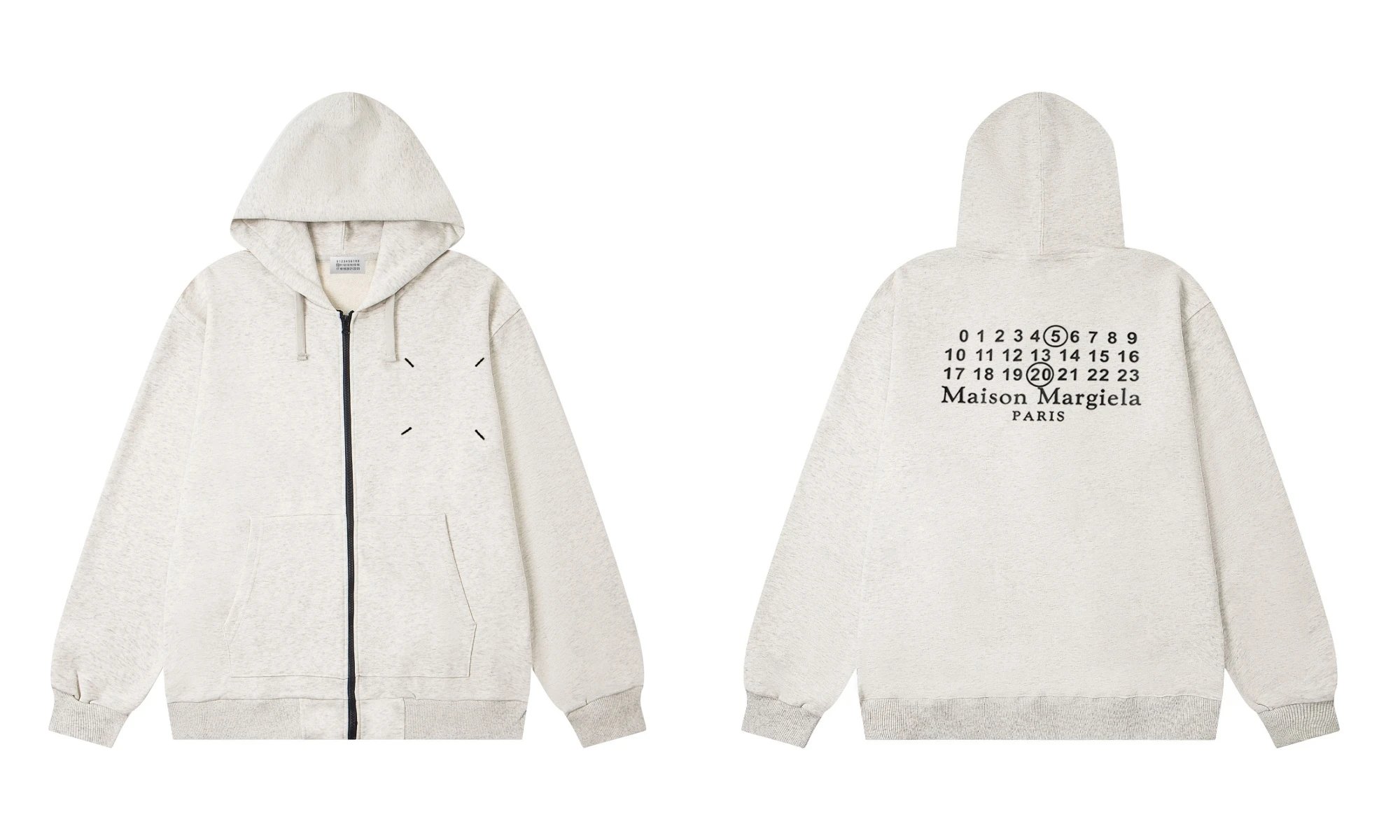 Maison Margiela Numbers Paris Back Zip Hoodie Cream