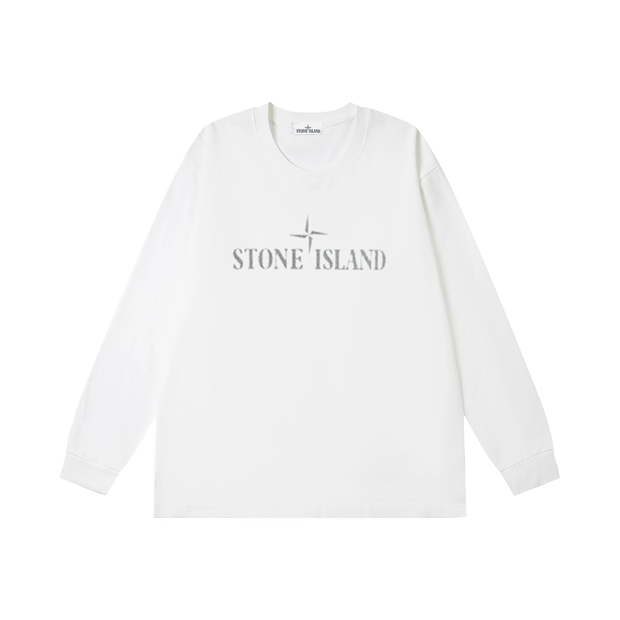Stone Island Stencil Logo Long Sleeve White