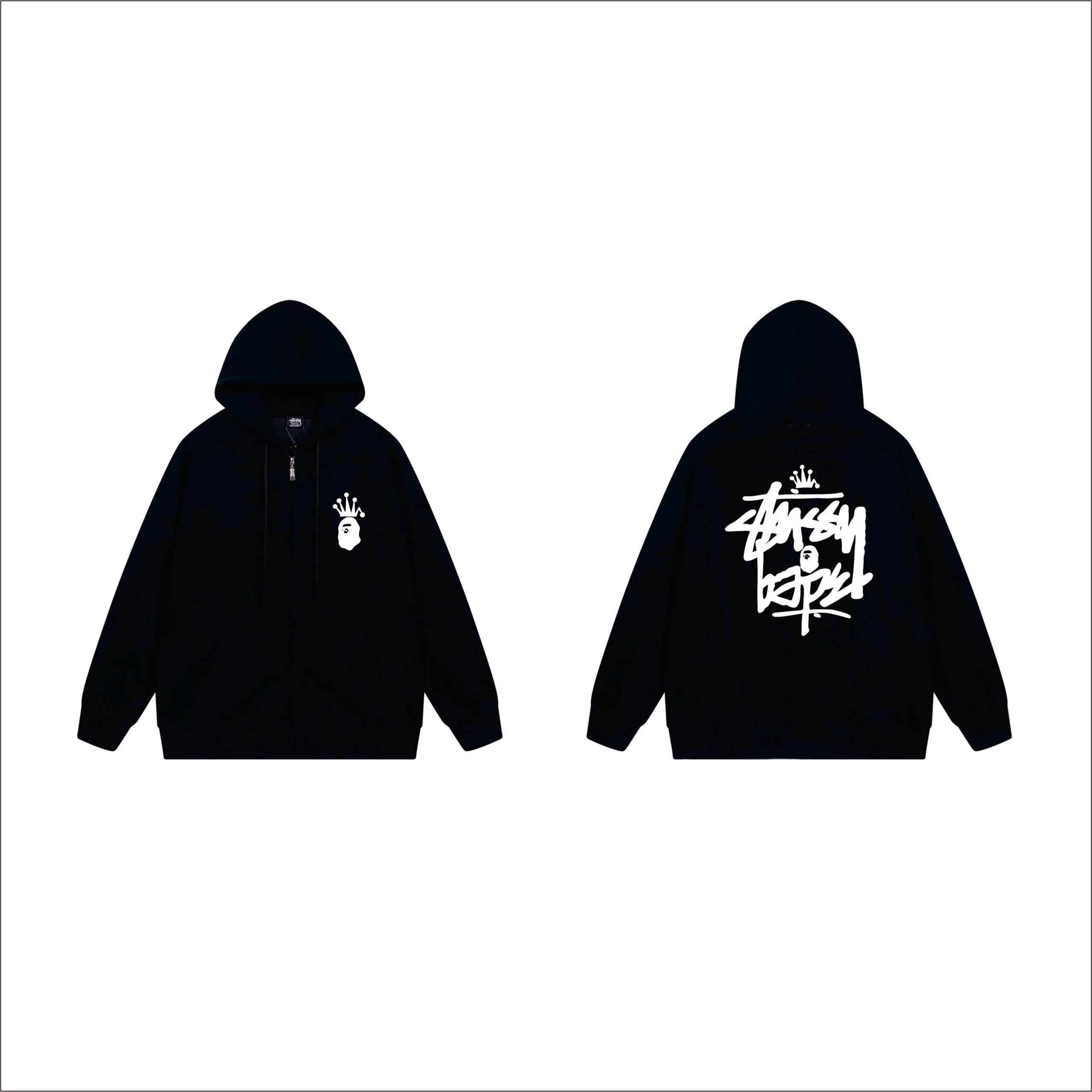 Stussy x A Bathing Ape Crown Ape Zip-Up Hoodie Navy - 9