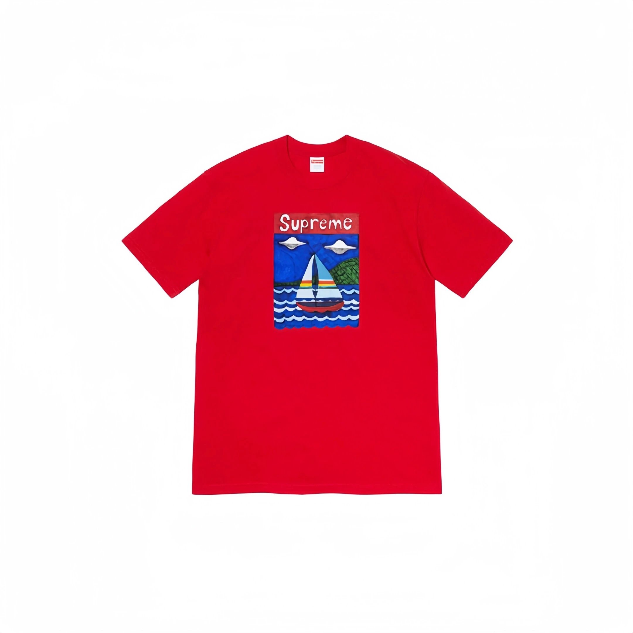 Supreme Sailboat Graphic Tee Red Cotton Short Sleeve