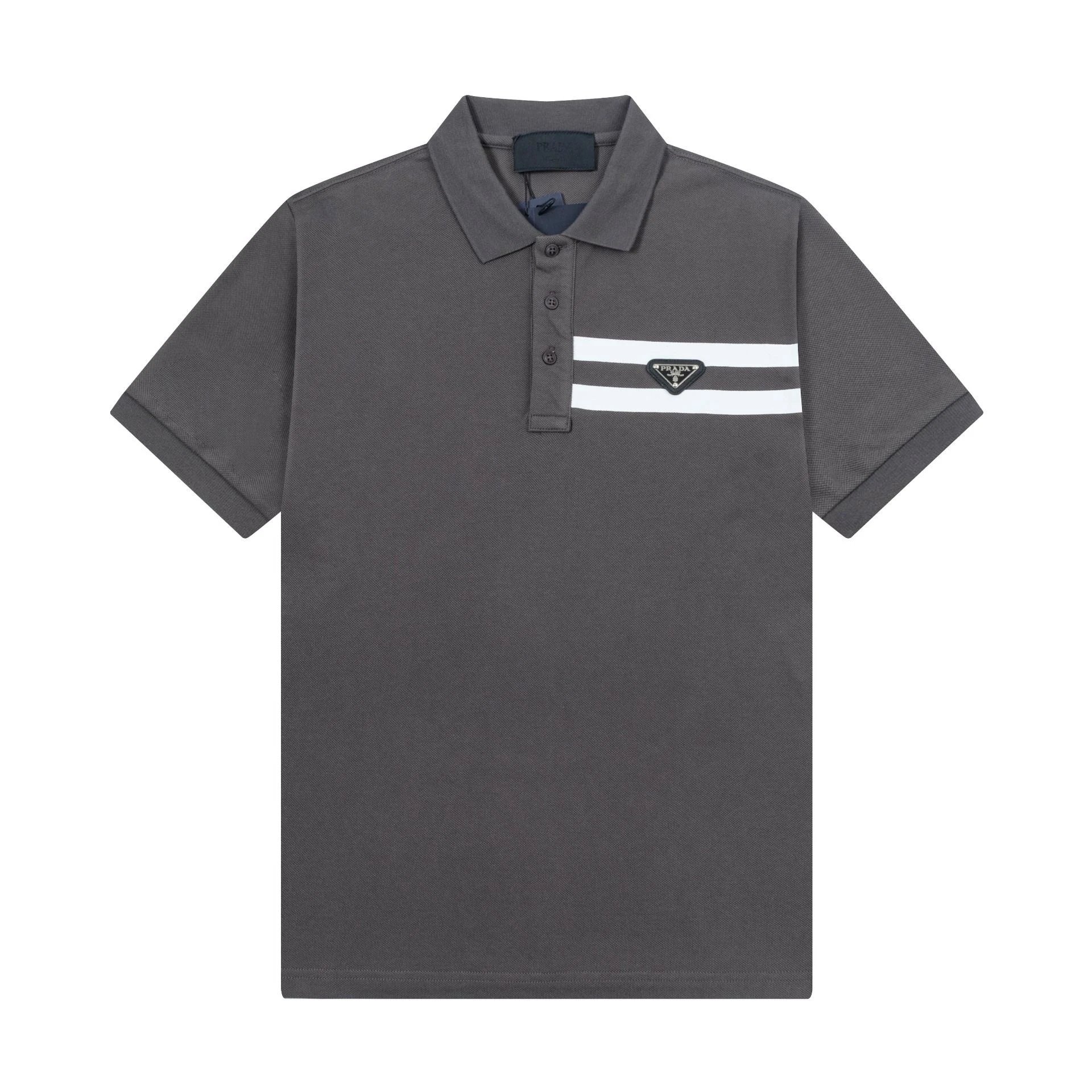 Prada Stripe Band Polo Shirt Beige White