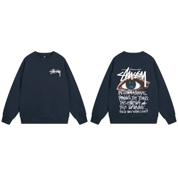 Stussy Eye Graphic Crewneck Sweatshirt Navy Hoodie - 1