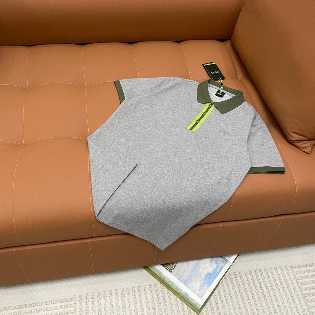 Hugo Boss Paddy Pro Polo Grey Marl Olive Green Collar