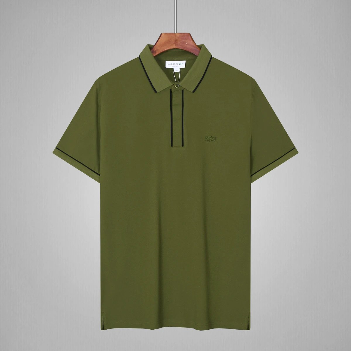 Lacoste Tipped Polo Olive Green Black
