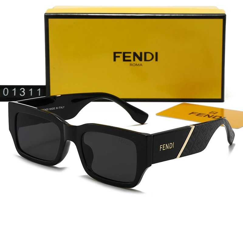 Fendi FF Logo Rectangle Sunglasses Black Frame Grey Lens