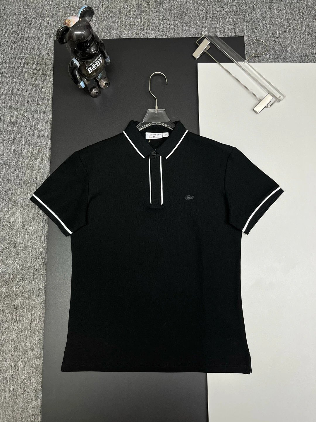 Lacoste Polo Shirt Black White Tipping