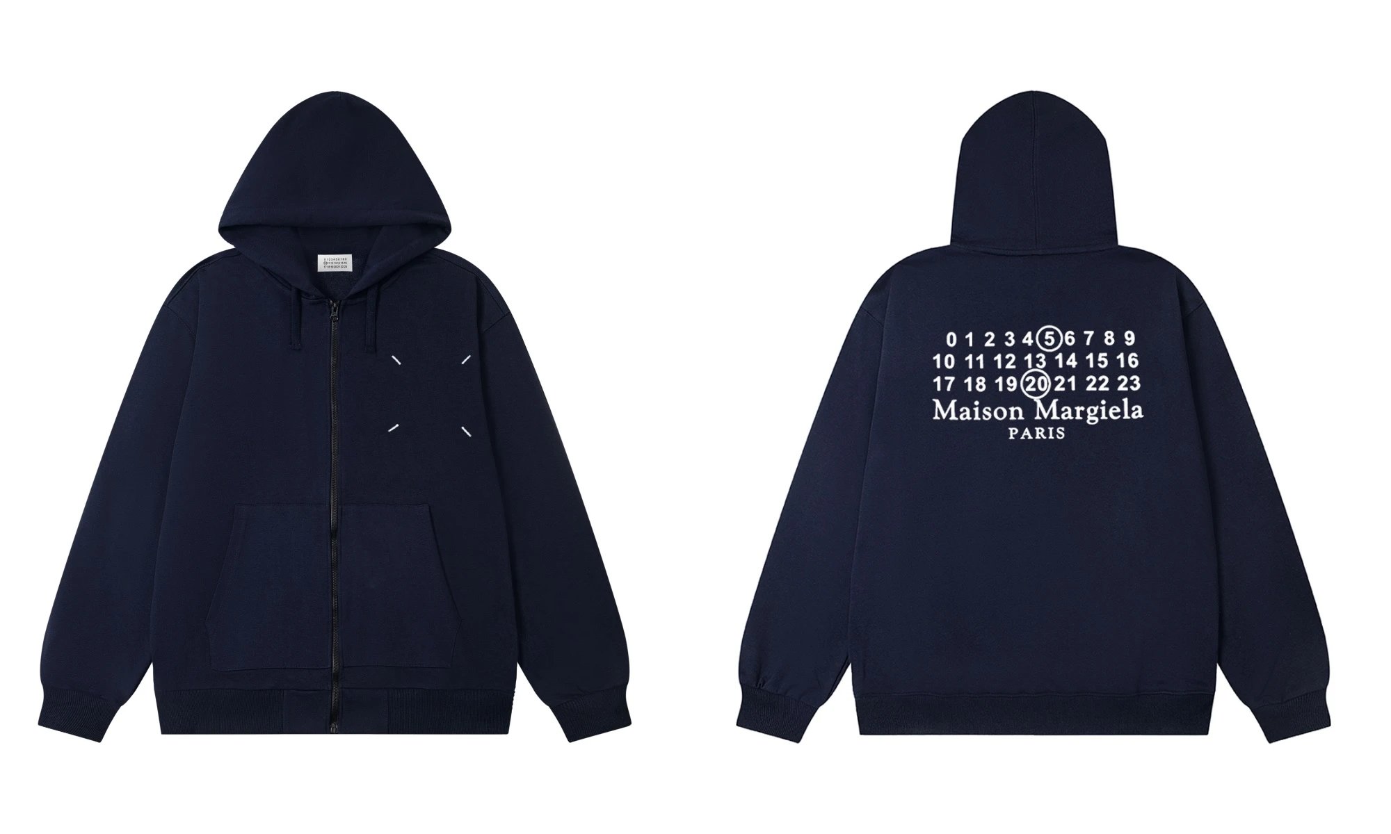 Maison Margiela Numbers Paris Back Zip Hoodie Navy