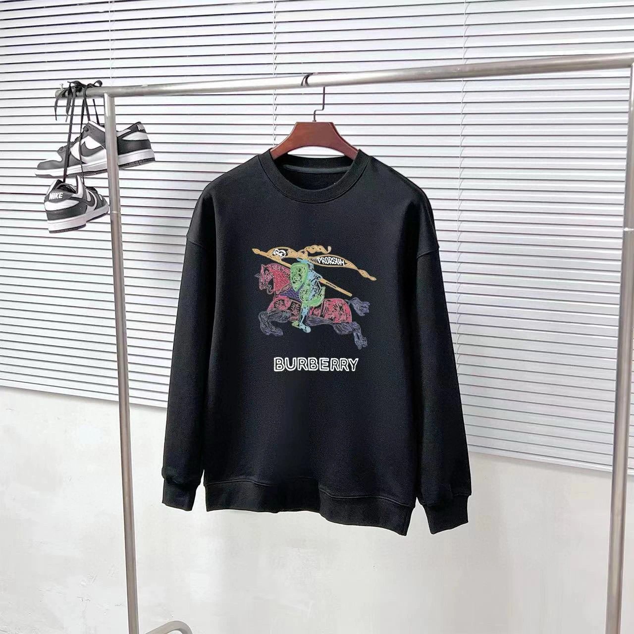 Burberry Equestrian Knight Graphic Black Hoodie - 1