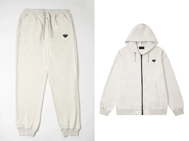 Prada Matching Sets Triangle-logo zip-up hooded sweatshirt and jogger set product detail image 7