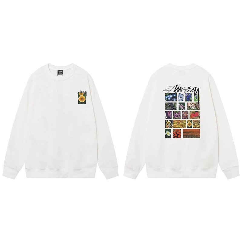 Stussy Floral Grid Crewneck White