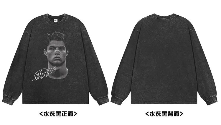 Cristiano Ronaldo x Design Vintage Wash Black Graphic Long-Sleeve T-Shirt - 17