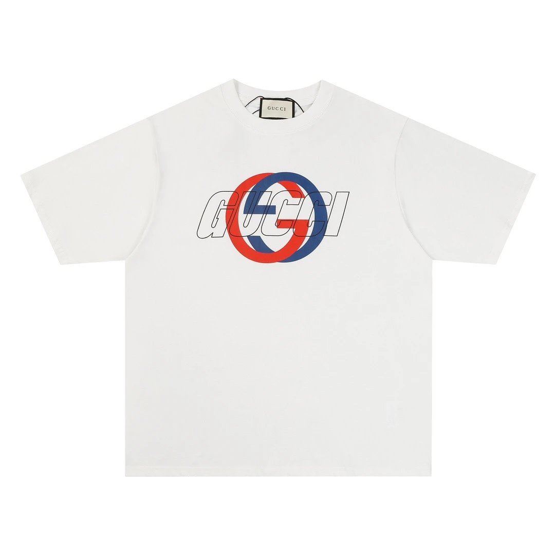 Gucci Red Blue Interlocking GG Logo T-Shirt White