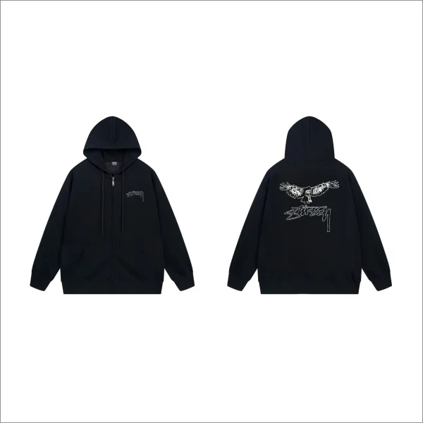 Stussy Eagle Graphic Zip-Up Hoodie Black - 1
