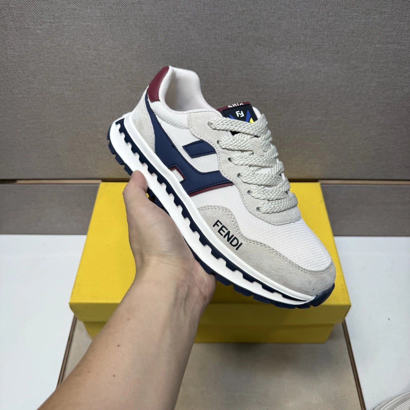 Fendi Runner Suede Sneaker White Navy Burgundy