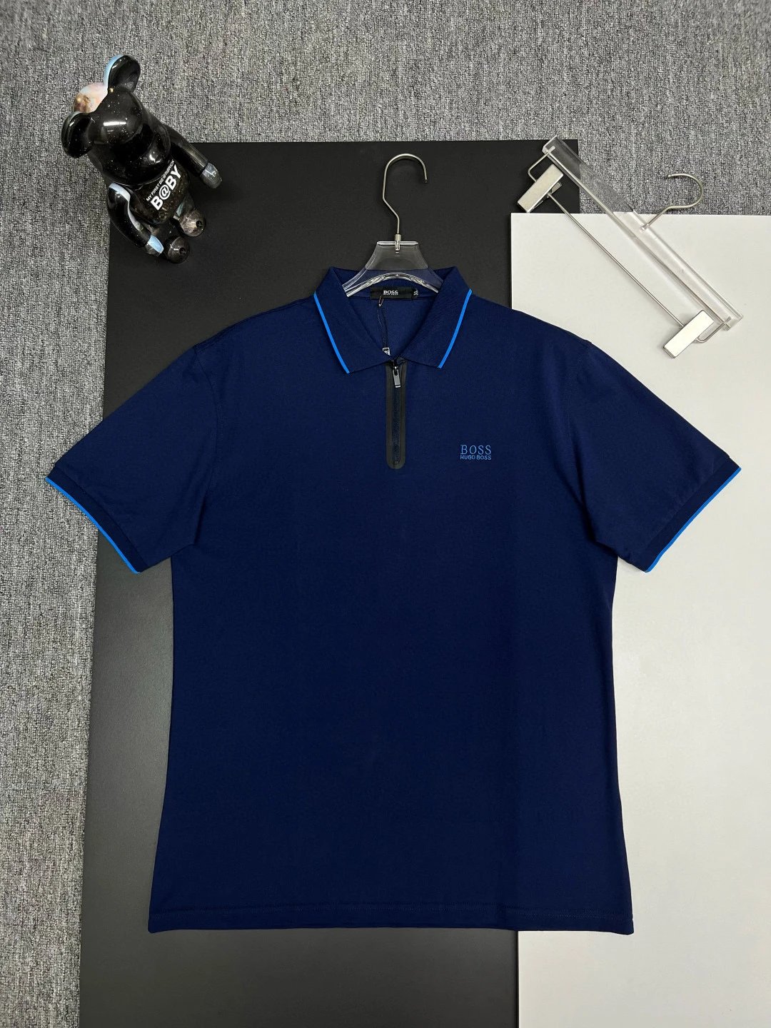 Hugo Boss Zip Polo Shirt Navy Blue