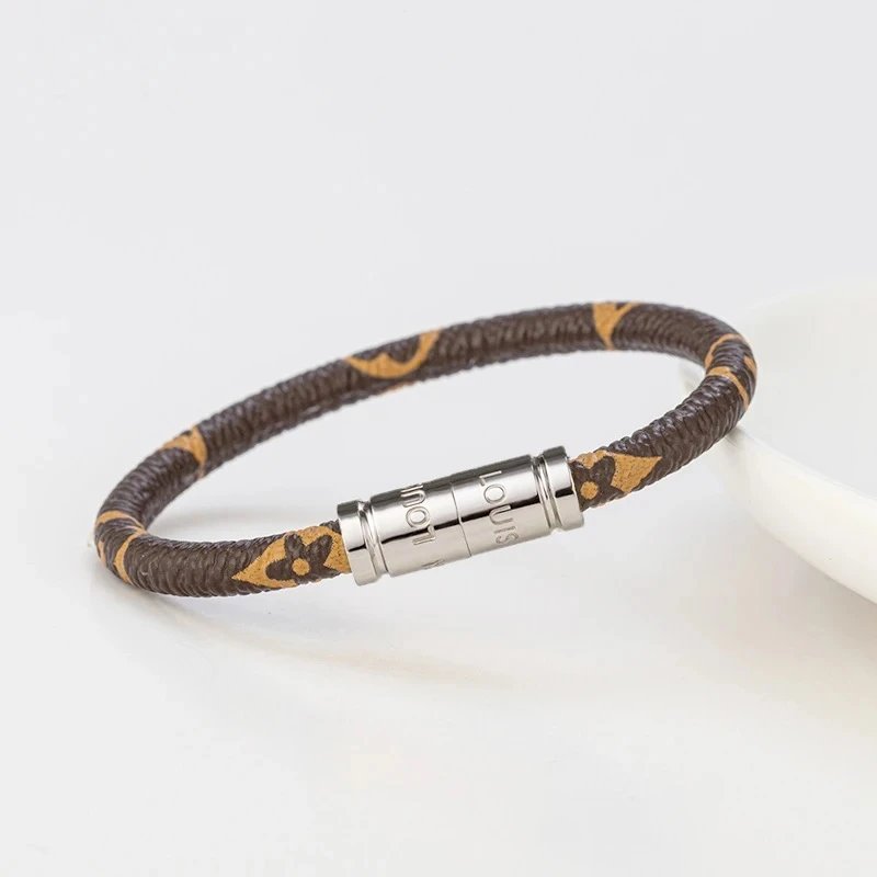 Design Braided Leather Bracelet with Gold Magnetic Clasp Black Bracelet - 17