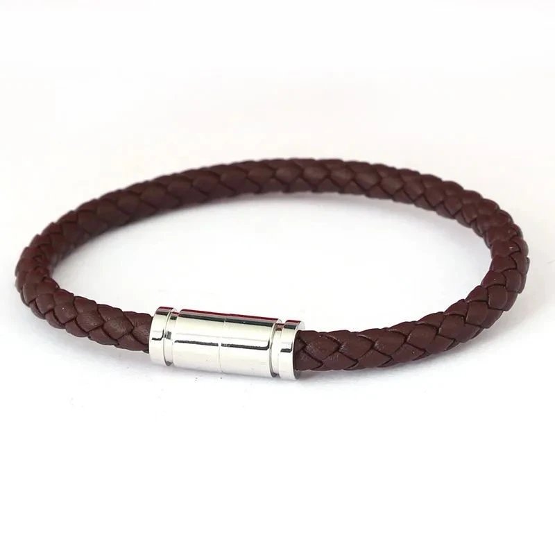 Design Braided Leather Bracelet with Gold Magnetic Clasp Black Bracelet - 19