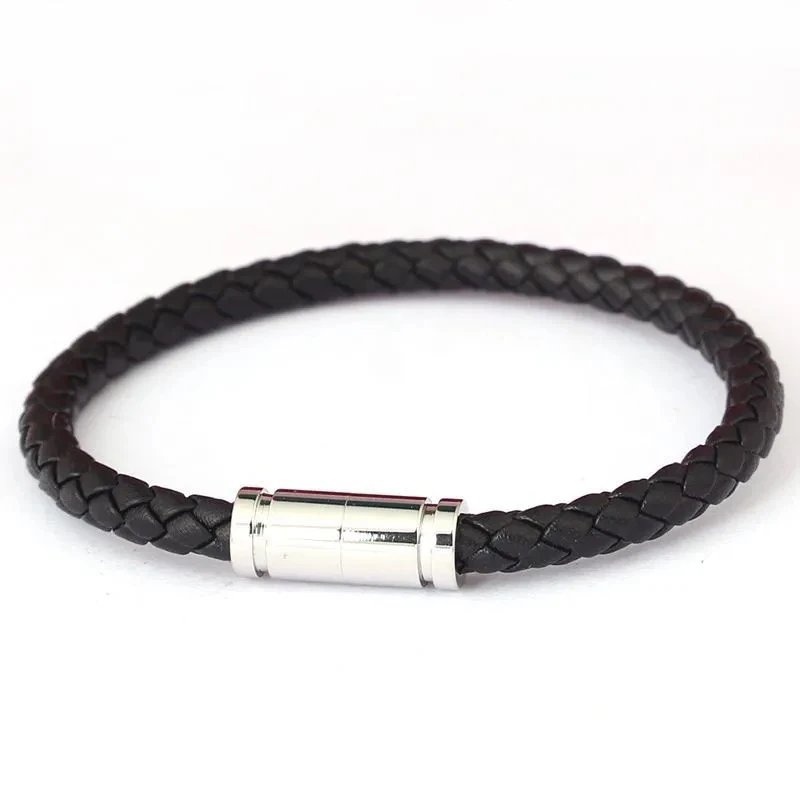 Design Braided Leather Bracelet with Gold Magnetic Clasp Black Bracelet - 14