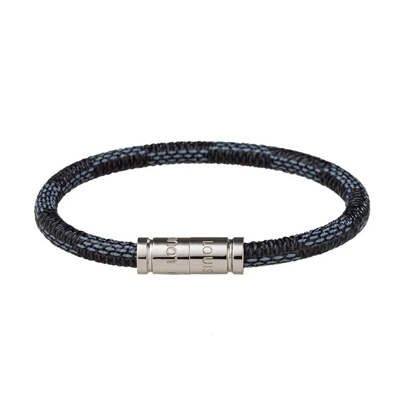 Design Braided Leather Bracelet with Gold Magnetic Clasp Black Bracelet - 16