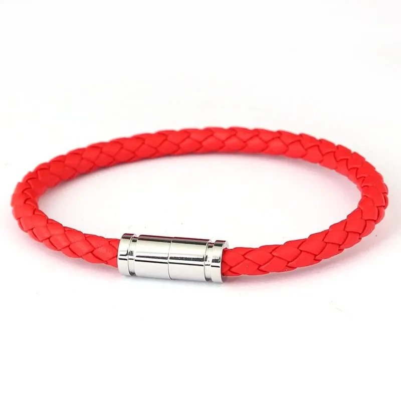Design Braided Leather Bracelet with Gold Magnetic Clasp Black Bracelet - 15