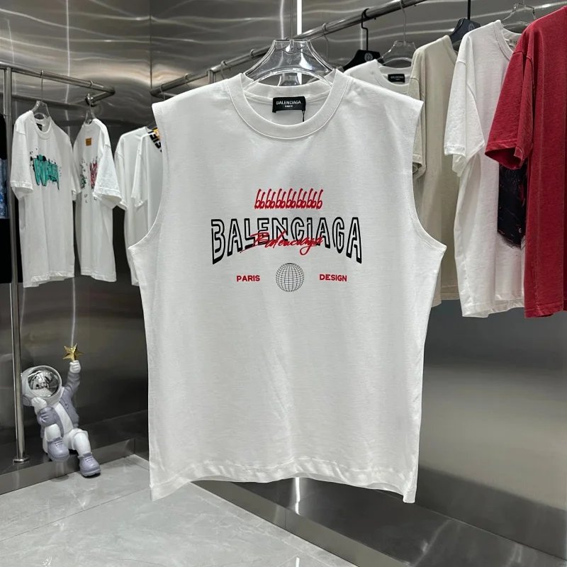 Balenciaga Logo Print Sleeveless Top White Vest Top