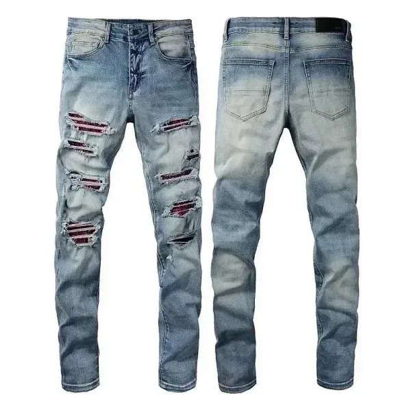 Design Slim Fit Distressed Gray Jeans with Embellished Belt - 14