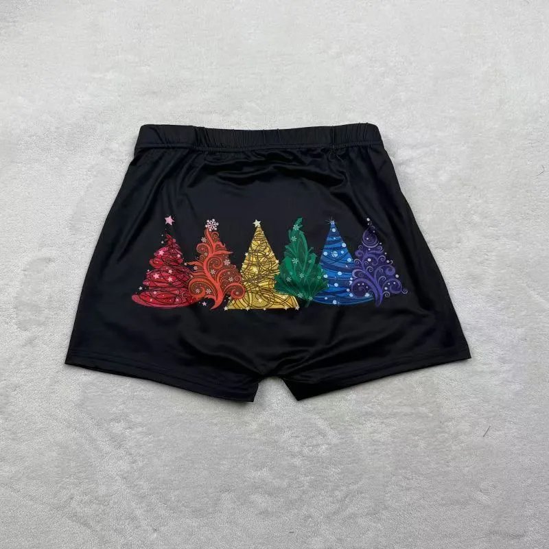 Design Rainbow Christmas Trees Print Black Boxer Briefs Underwear