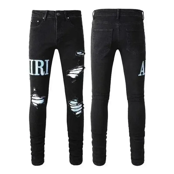 Design Slim Fit Distressed Gray Jeans with Embellished Belt - 17