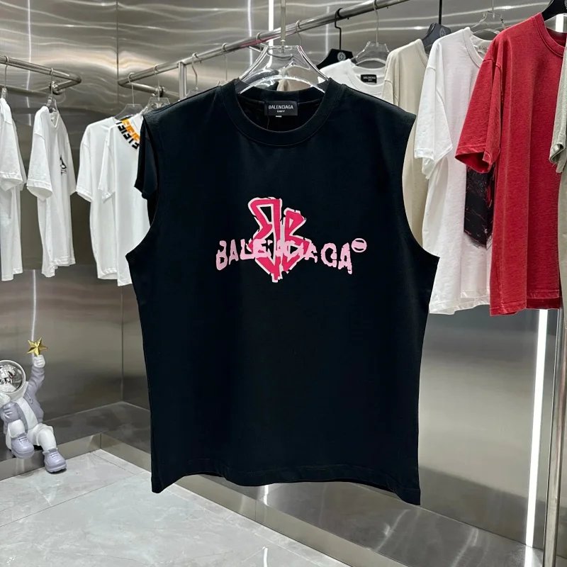 Balenciaga Logo Graphic Sleeveless T-Shirt Black Vest Top