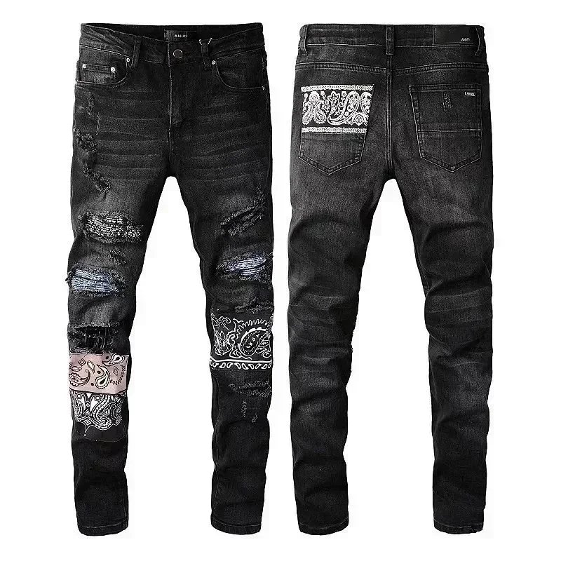 Design Slim Fit Distressed Gray Jeans with Embellished Belt - 13