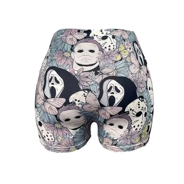 Design Horror Mask Floral Print Cycling Shorts - 1