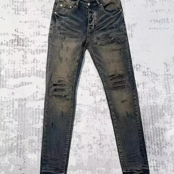 Design Slim Fit Distressed Gray Jeans with Embellished Belt - 6