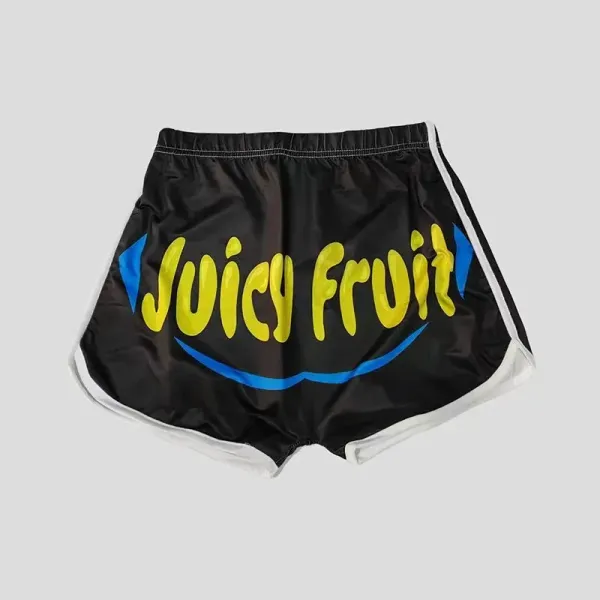 Design Juicy Fruit Logo Print Running Shorts Black Shorts - 1