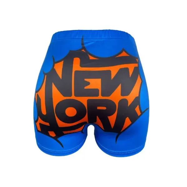 Design New York Graphic Print Blue Shorts - 1