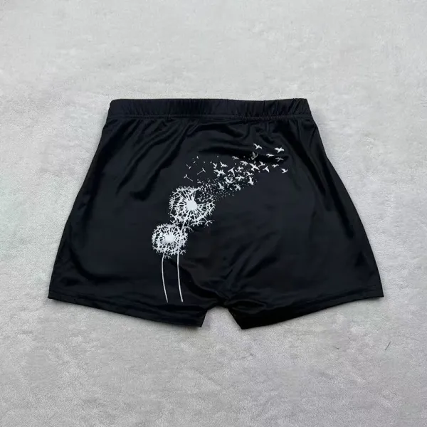 Design Dandelion Print Black Swim Trunks Swimwear - 1