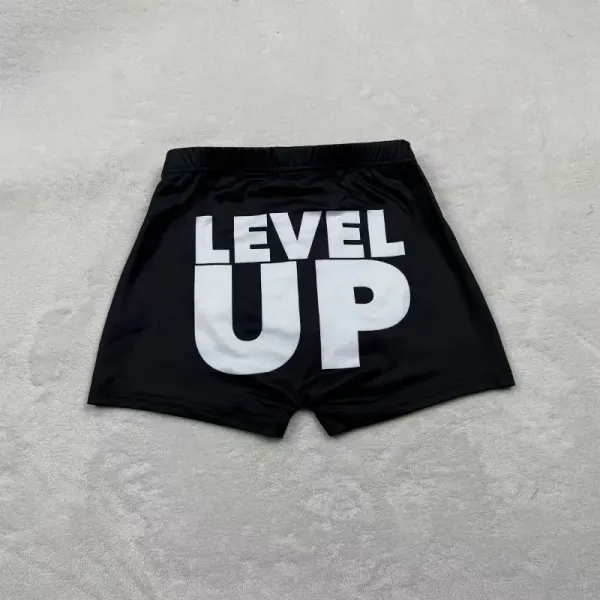 Design Level Up Graphic Print Black Swim Trunks Swimwear - 1