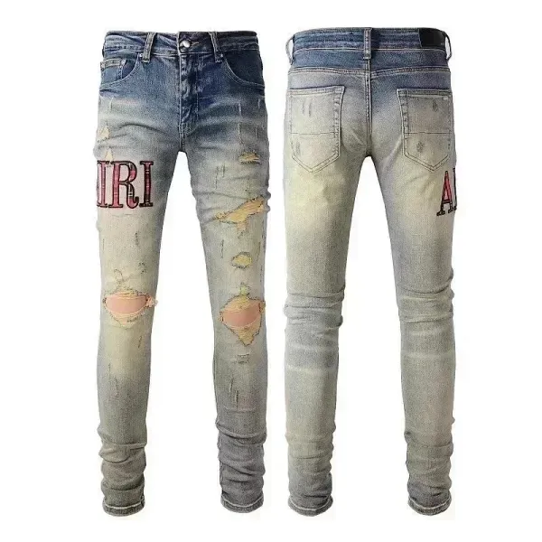 Design Slim Fit Distressed Gray Jeans with Embellished Belt - 11