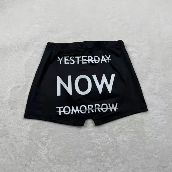 Design 'Yesterday Now Tomorrow' Graphic Swim Trunks Black Swimwear - 1