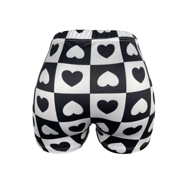 Design Checkerboard Heart Print High-Waisted Shorts - 1