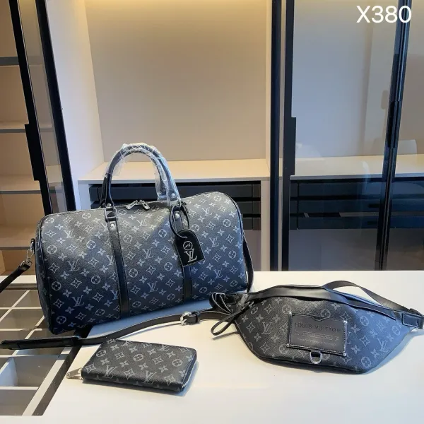 Louis Vuitton Monogram Eclipse Black Boston Bag, Belt Bag, and Zipper Wallet Set Travel Bags - 1