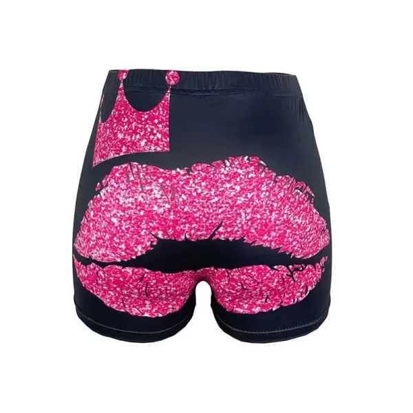 Design Lip Print Crown Shorts Black Pink - 1